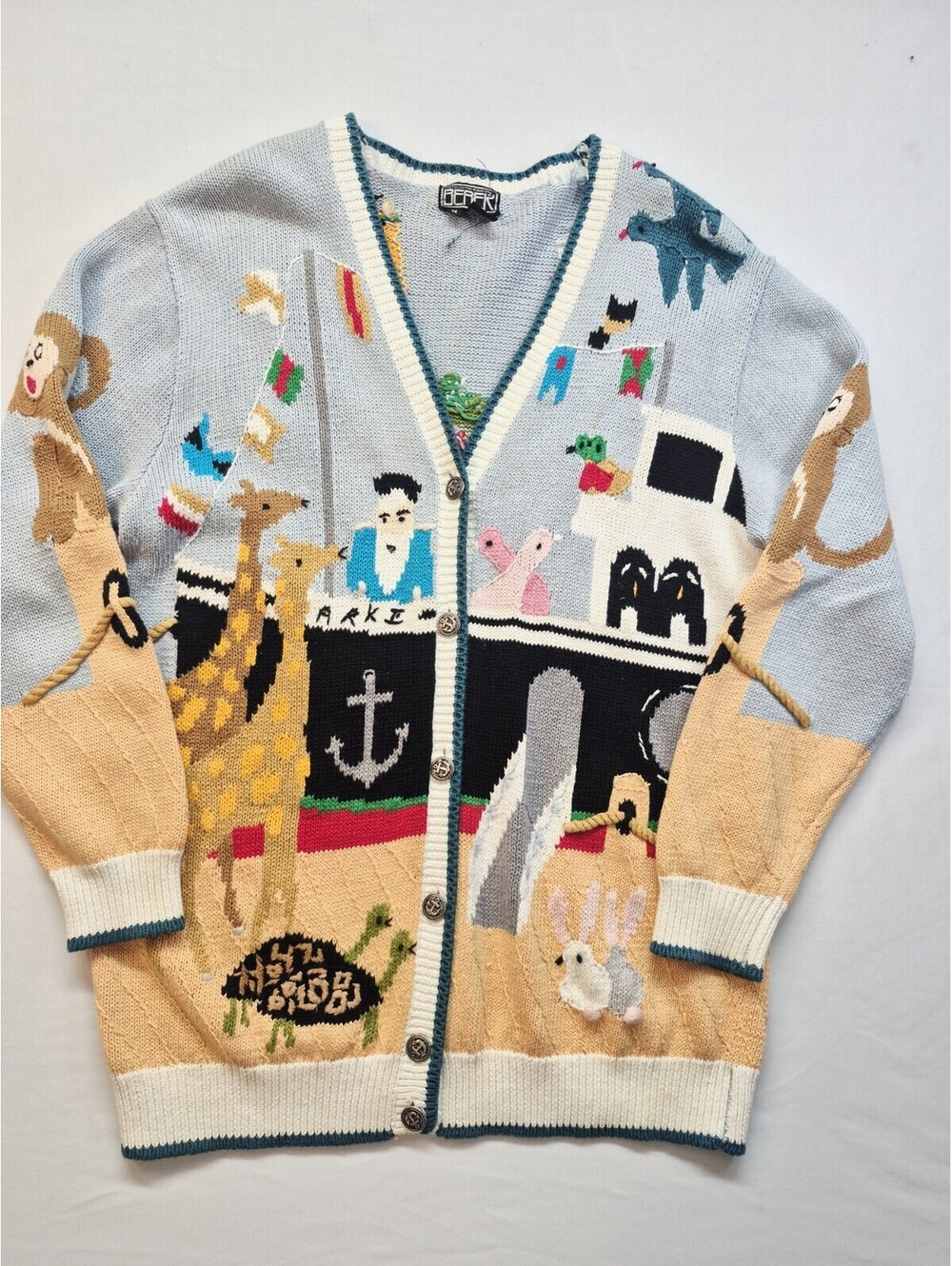 Vintage Berek hand-knit cardigan Noah's Ark 1992 Women's Med